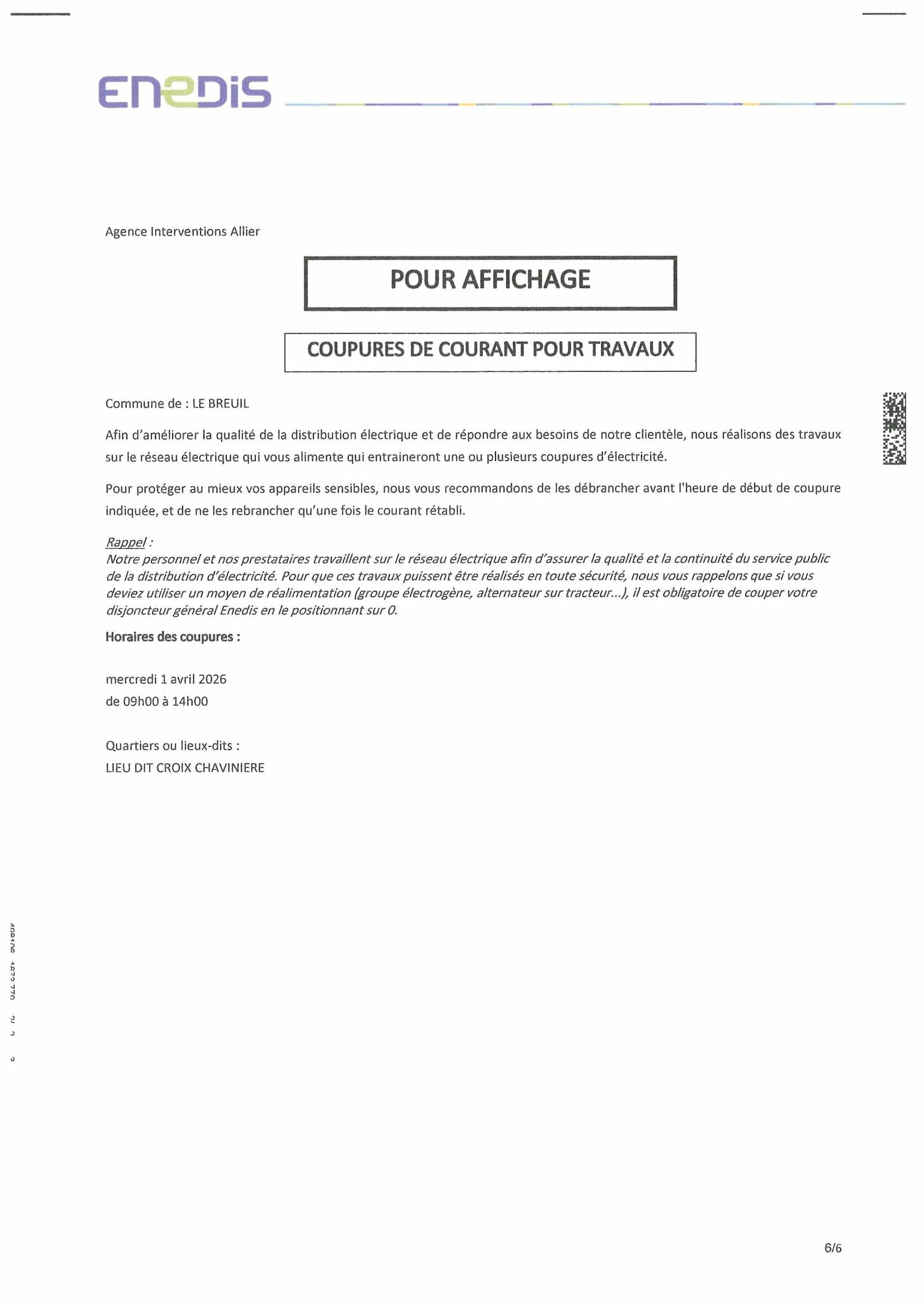 Coupures de courant pour travaux