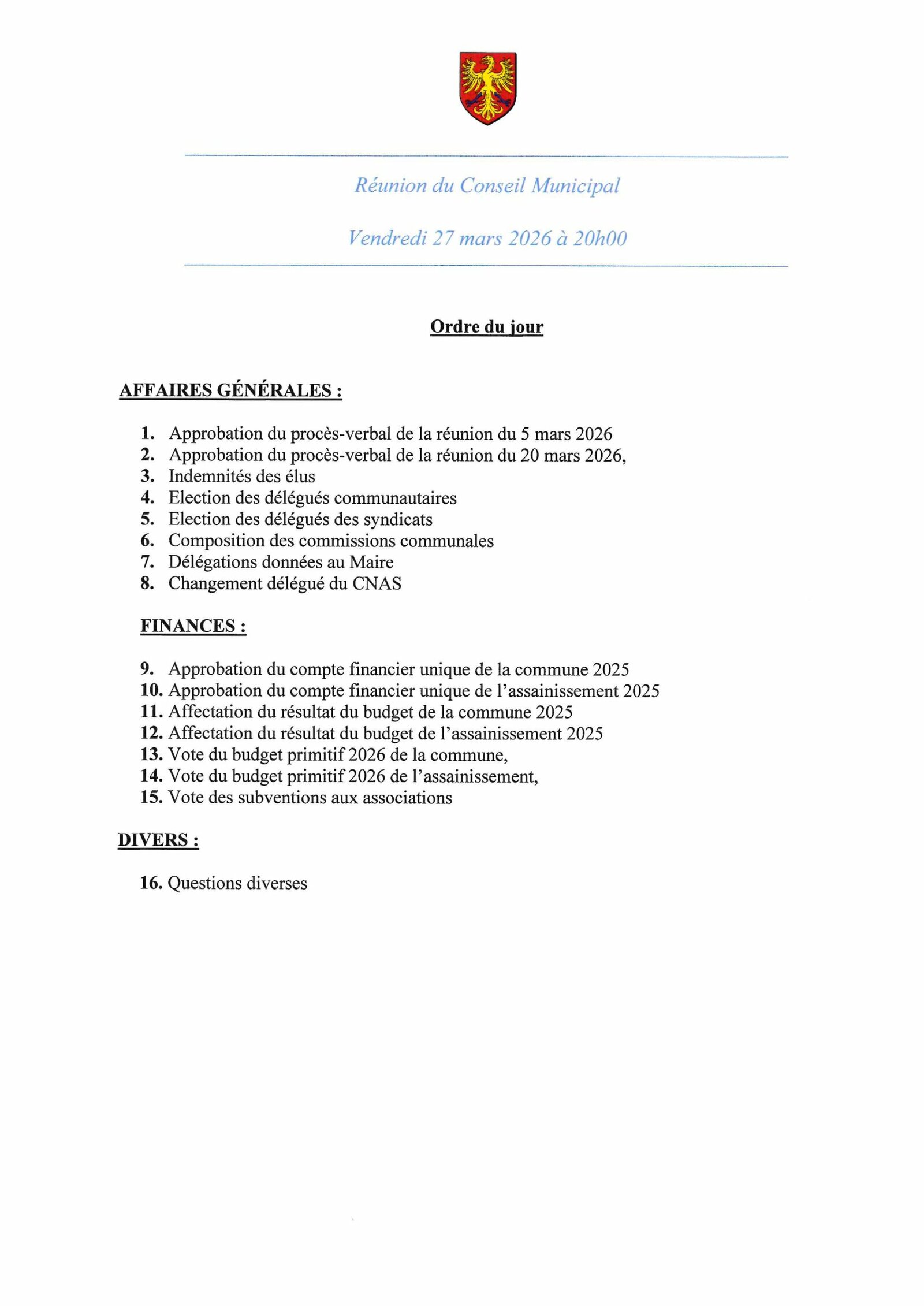 Réunion du conseil municipal